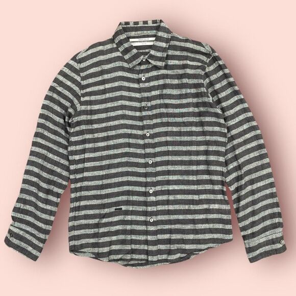 robert geller linen striped button up shirt - Picture 1 of 8